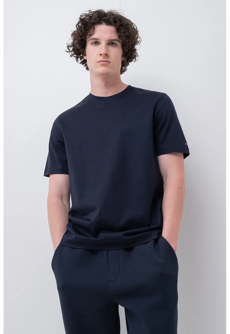Tricou regular fit cu decolteu la baza gatului, Bleumarin