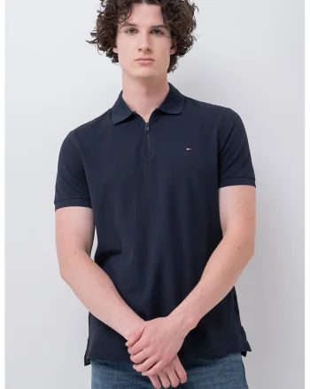 Tricou cu guler polo cu fermoar, Bleumarin