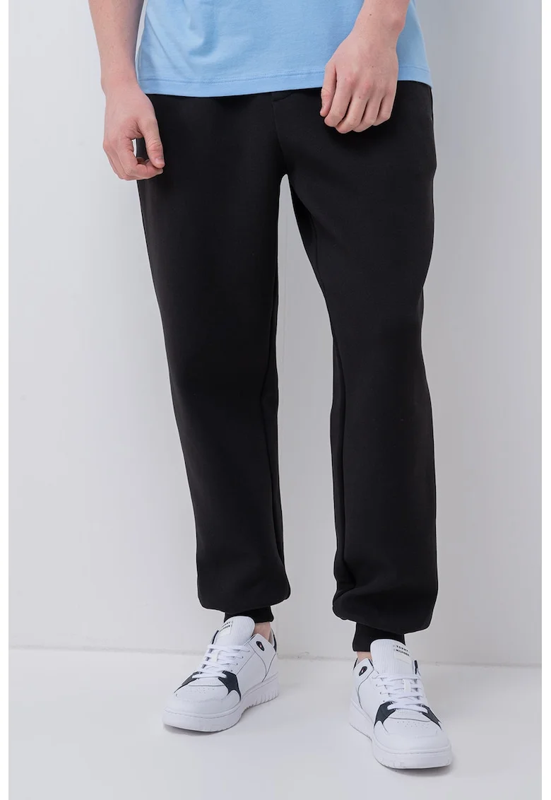 Pantaloni de trening din amestec de bumbac cu snur de ajustare, Negru