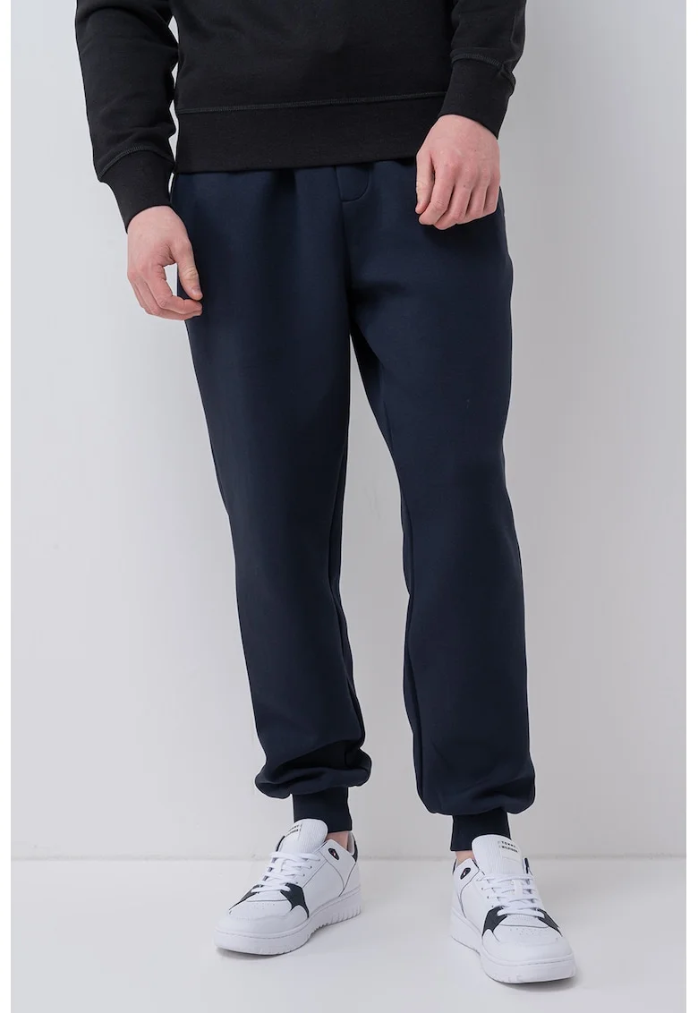 Pantaloni de trening din amestec de bumbac cu snur de ajustare, Bleumarin