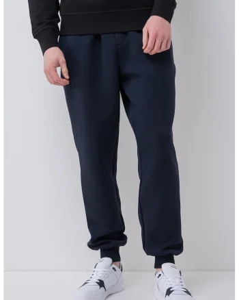 Pantaloni de trening din amestec de bumbac cu snur de ajustare, Bleumarin