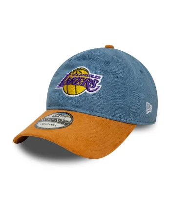 Sapca din denim si piele intoarsa sintetica LA Lakers, Galben inchis/Albastru deschis