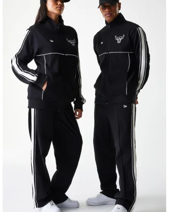 Bluza de trening unisex cu fermoar si detalii brodate, Negru