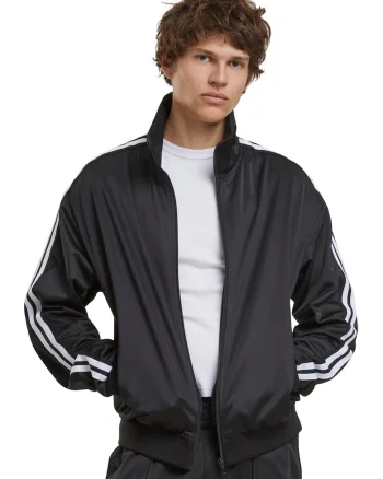 Bluza de trening cu fermoar cu benzi contrastante pe maneci, Negru