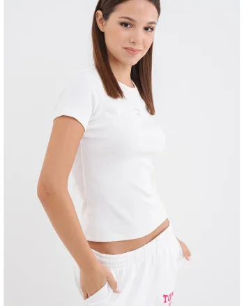 Tricou slim fit striat, Alb/Alb murdar