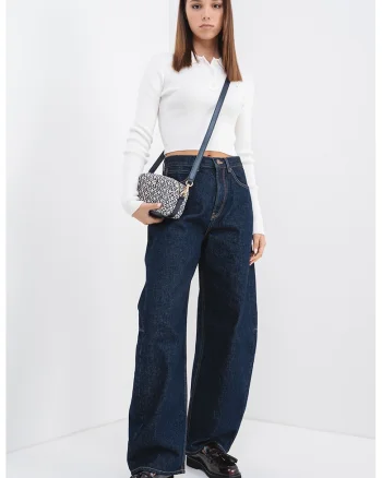 Pulover crop din amestec de bumbac organic, Alb