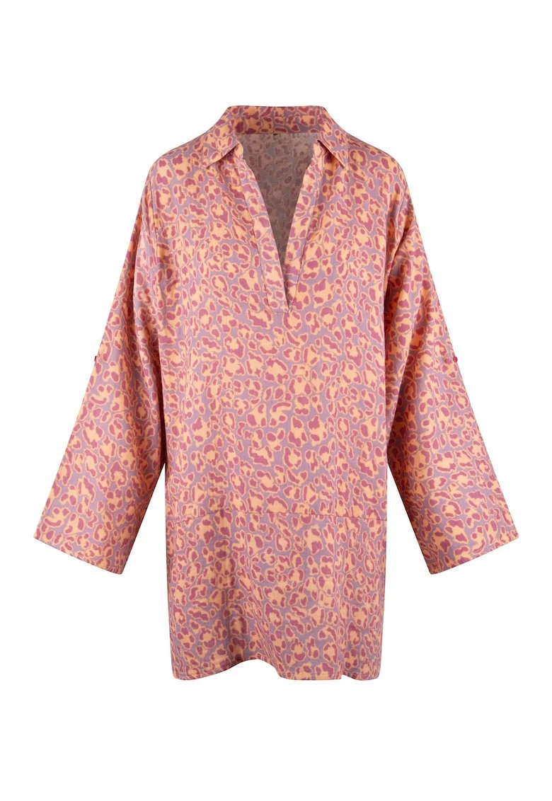 Camasa de noapte din bumbac cu decolteu in V, Multicolor
