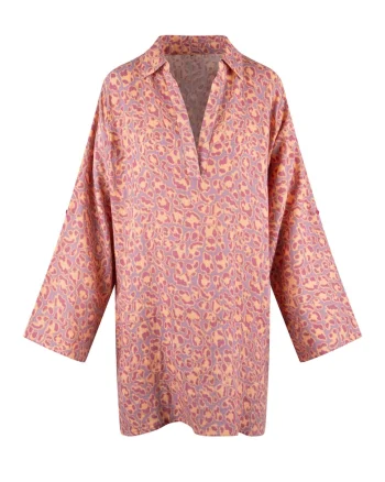 Camasa de noapte din bumbac cu decolteu in V, Multicolor