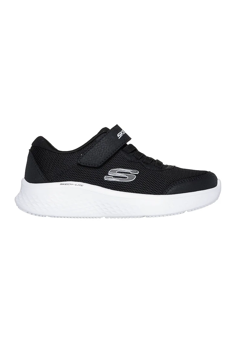 Pantofi sport Skech-Lite Pro cu insertii de piele ecologica si velcro, Negru/Alb optic