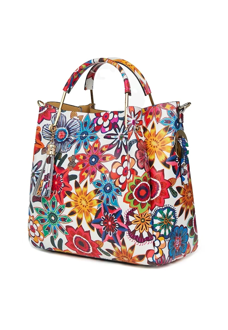 Geanta Fabiana din piele naturala pentru dama, Flori, 32x32cm