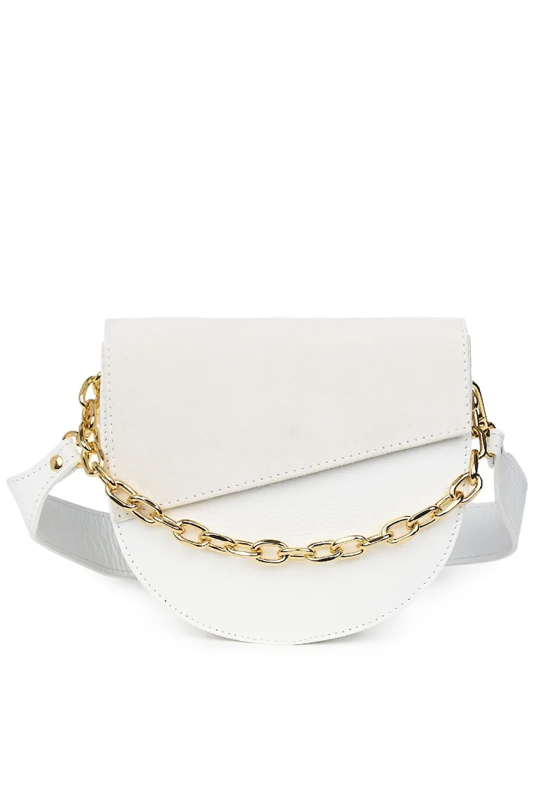 Poseta dama din piele naturala Donna fucsia, Alb