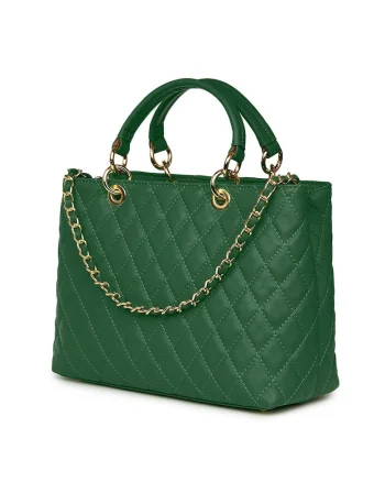 Geanta din piele matlasata Gisella verde, Verde
