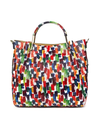 Geanta dama din piele naturala Fabiana cu model, Multicolor
