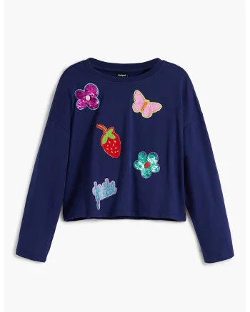 Bluza de bumbac cu diverse aplicatii, Albastru indigo