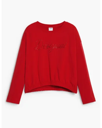 Bluza cu detaliu cu strasuri si decolteu la baza gatului, Rosu