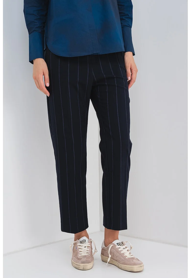 Pantaloni cu talie inalta si dungi, Albastru ultramarin