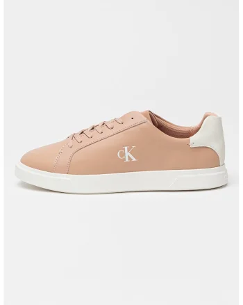 Pantofi sport din piele cu detaliu logo, Roz prafuit