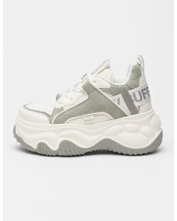 Pantofi sport cu talpa flatform si sireturi Blader Matcha, Gri deschis/Alb murdar