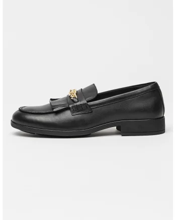 Pantofi loafer din piele cu detaliu metalizat, Negru