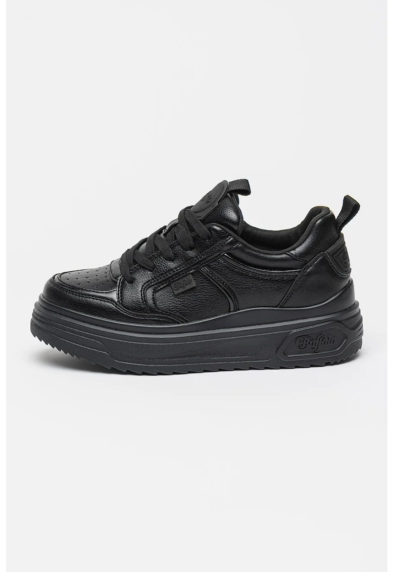 Pantofi sport low-cut din piele ecologica cu talpa flatform Vectra, Negru