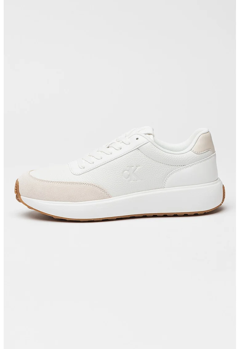 Pantofi sport din piele cu sireturi, Alb/Alb murdar