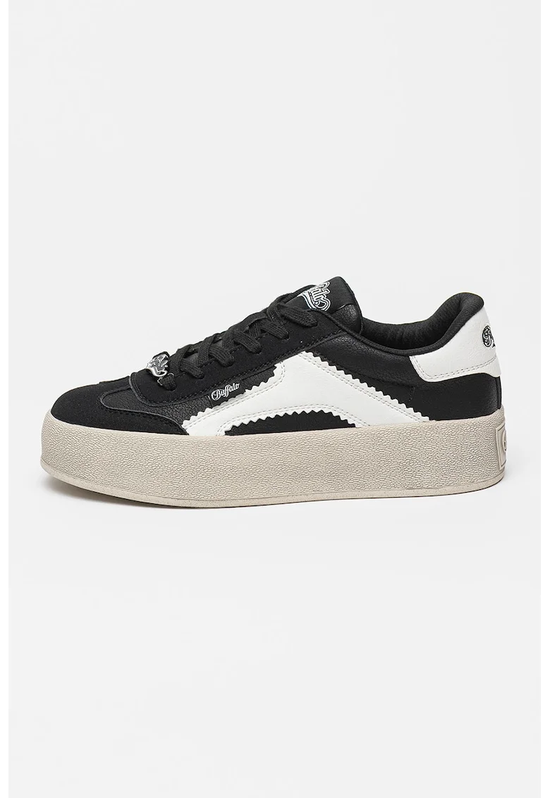 Pantofi sport cu talpa flatform si detaliu logo Cajo, Negru/Alb murdar