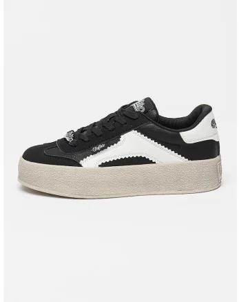 Pantofi sport cu talpa flatform si detaliu logo Cajo, Negru/Alb murdar