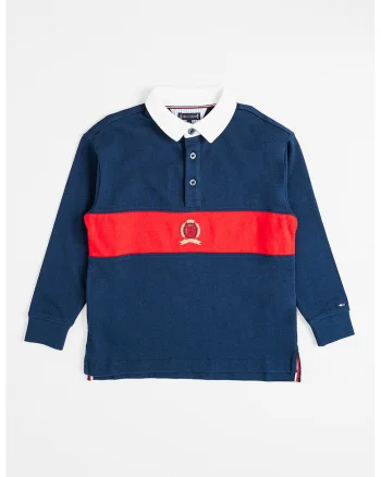 Bluza polo cu model in dungi, Alb/Bleumarin