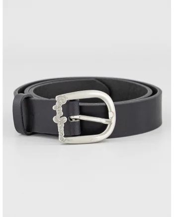 Curea de piele cu catarama metalica cu logo, Negru