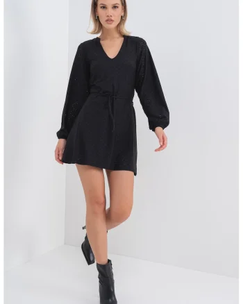 Rochie cu broderie Sangallo Cathinka, Negru