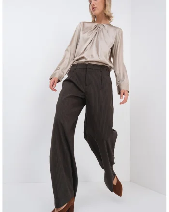 Pantaloni eleganti cu dungi discrete, Maro inchis