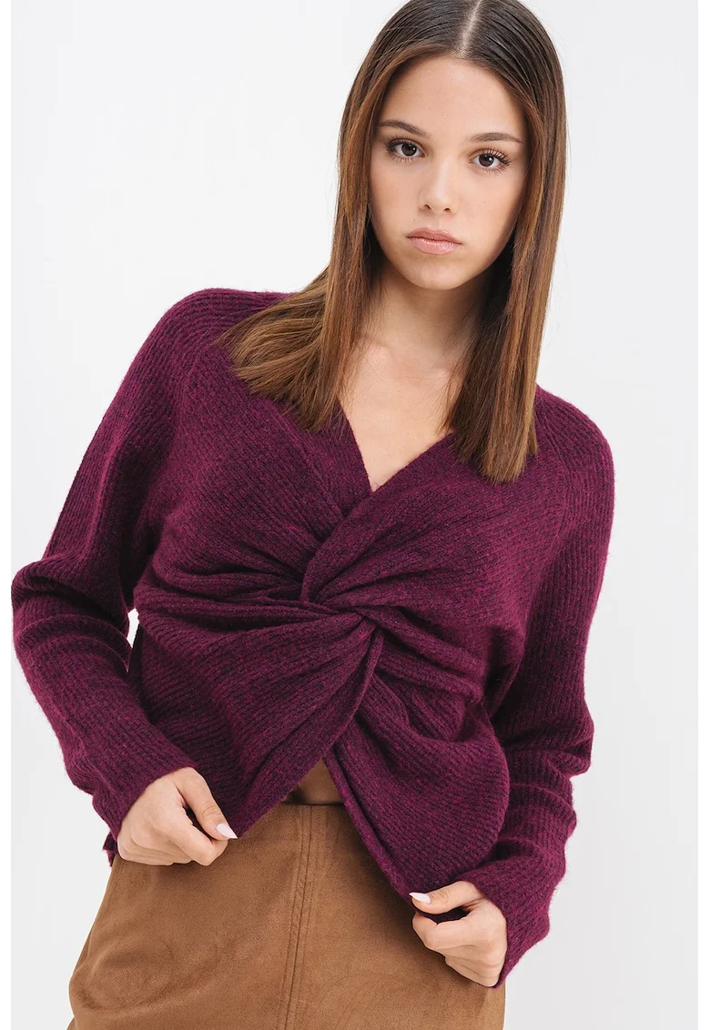Pulover din amestec de lana cu model rasucit in partea din fata, Violet tyrian