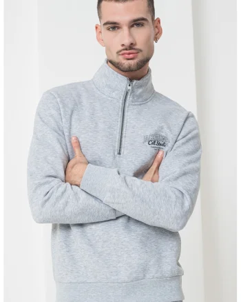 Bluza de trening cu fenta cu fermoar, Gri deschis melange
