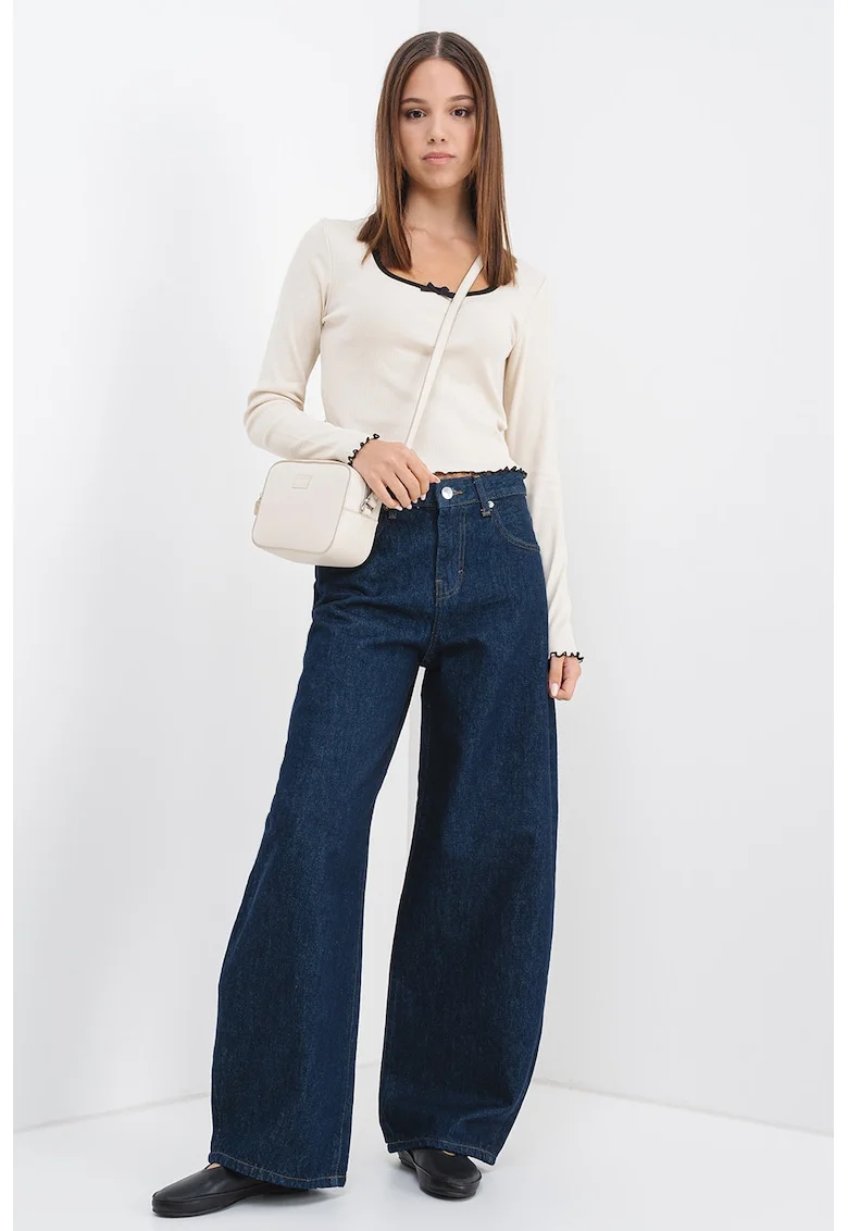 Bluza crop cu detaliu funda, Negru/Galben pal