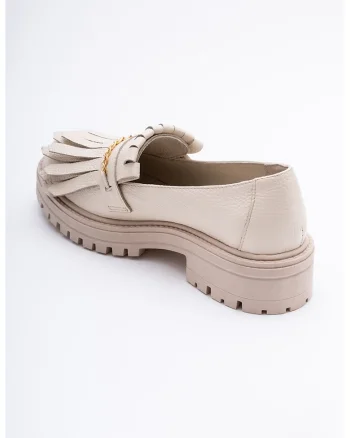 Pantofi loafer de piele cu toc masiv, Crem