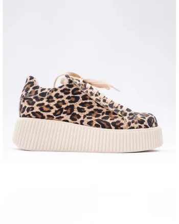 Pantofi sport wedge de piele, Maro inchis/Crem