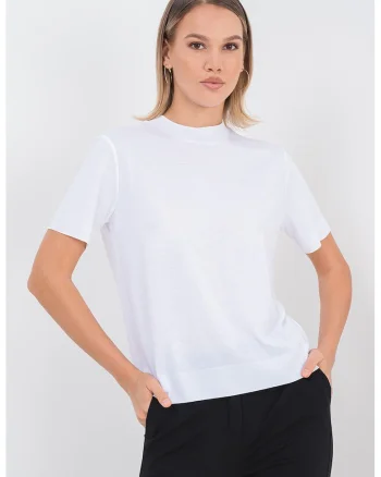 Tricou din amestec de lyocell cu decolteu la baza gatului, Alb