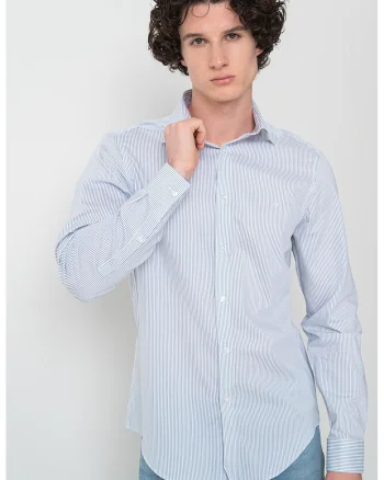 Camasa regular fit cu dungi discreta, Alb/Albastru prafuit