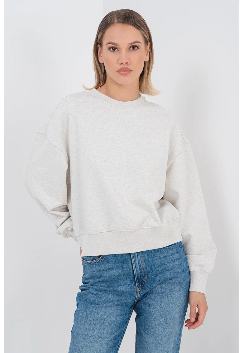 Bluza de trening cu decolteu la baza gatului si maneci cazute, Gri melange