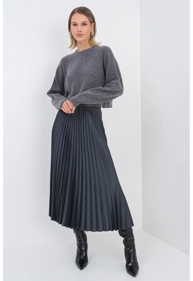 Pulover crop din amestec de lana cu maneci cazute, Gri melange