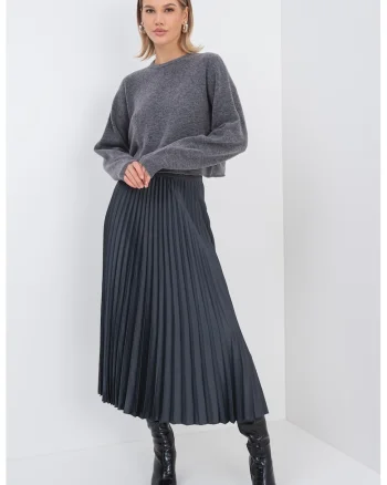 Pulover crop din amestec de lana cu maneci cazute, Gri melange