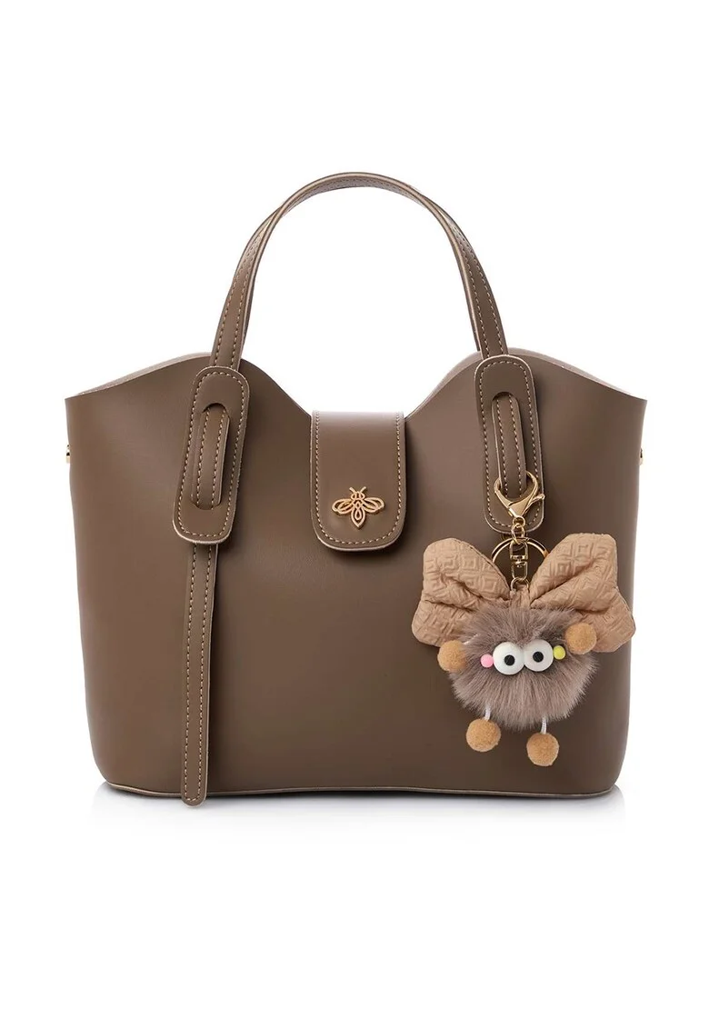 Geanta din piele ecologica cu accesoriu detasabil, Maro deschis, 21x25x11