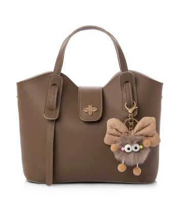 Geanta din piele ecologica cu accesoriu detasabil, Maro deschis, 21x25x11