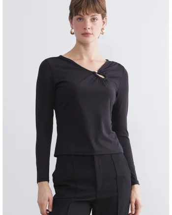 Bluza slim fit cu decupaj, Gri antracit