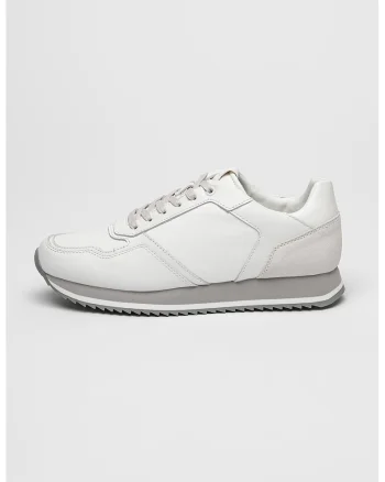 Pantofi sport din piele cu garnituri din piele intoarsa, Gri deschis/Alb murdar