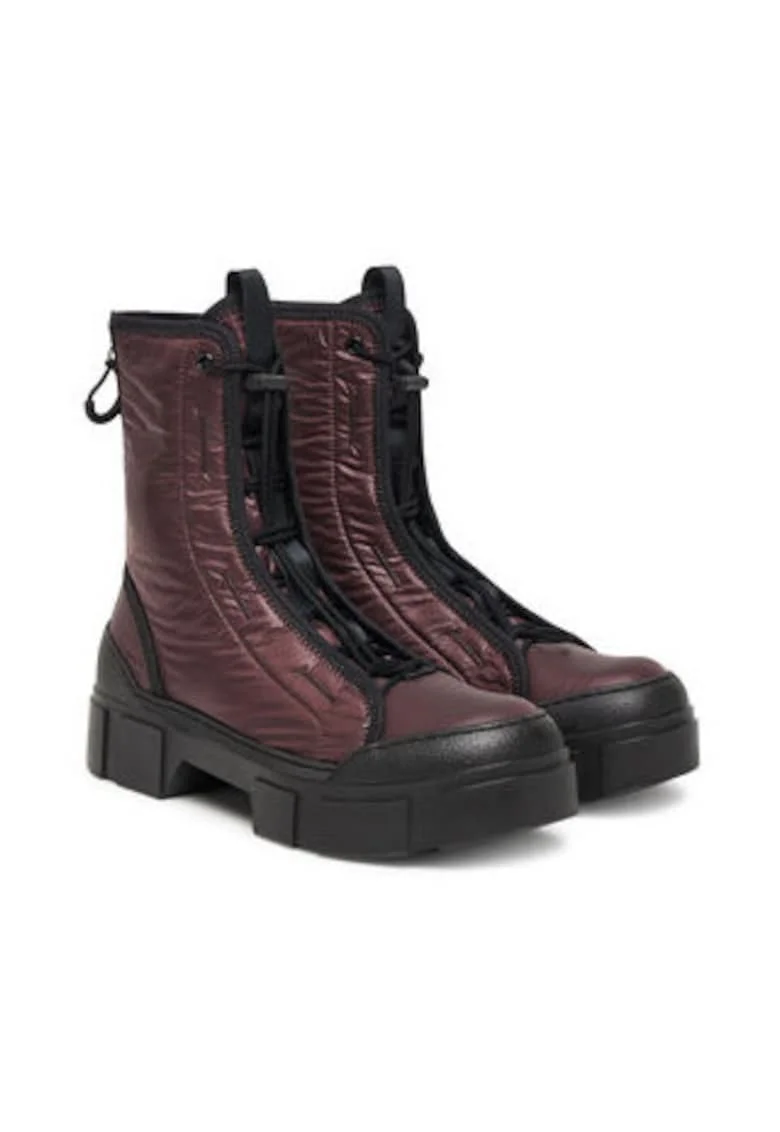 Ghete dama, Vic Matie, pana la glezna, material textil, maro inchis/negru