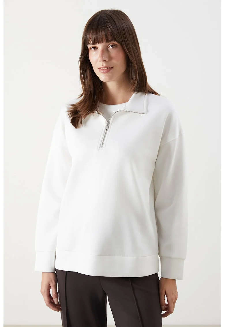 Bluza lejera de trening cu fenta cu fermoar, Alb