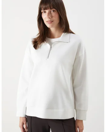 Bluza lejera de trening cu fenta cu fermoar, Alb