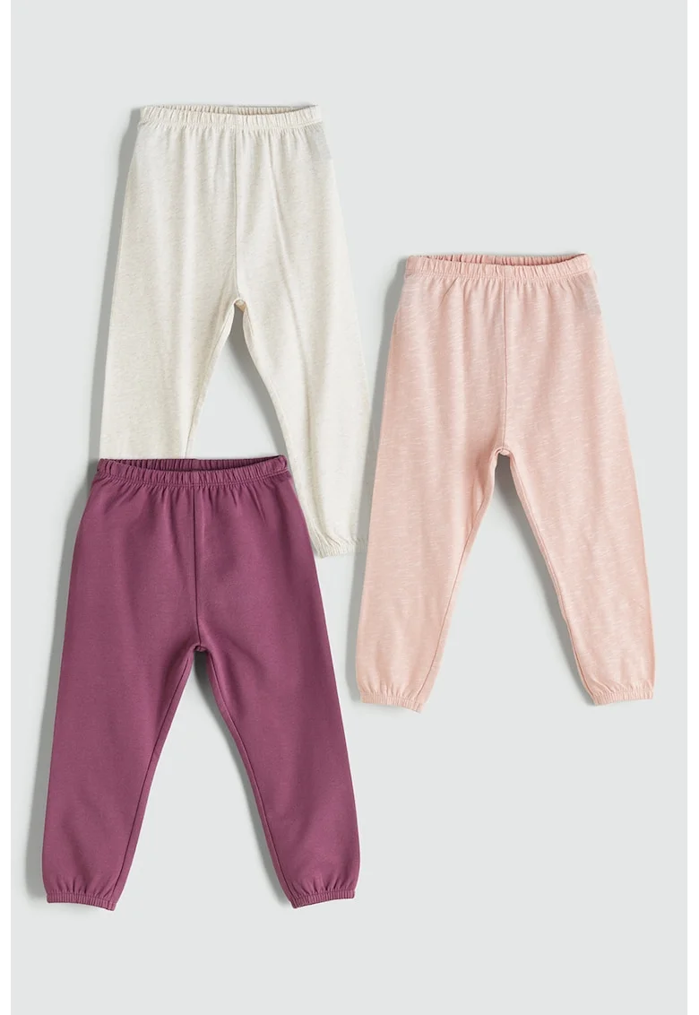 Set de pantaloni de pijama cu model uni - 3 piese, Alb/Violet/Roz