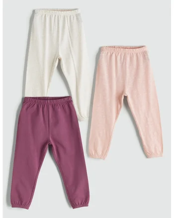 Set de pantaloni de pijama cu model uni - 3 piese, Alb/Violet/Roz